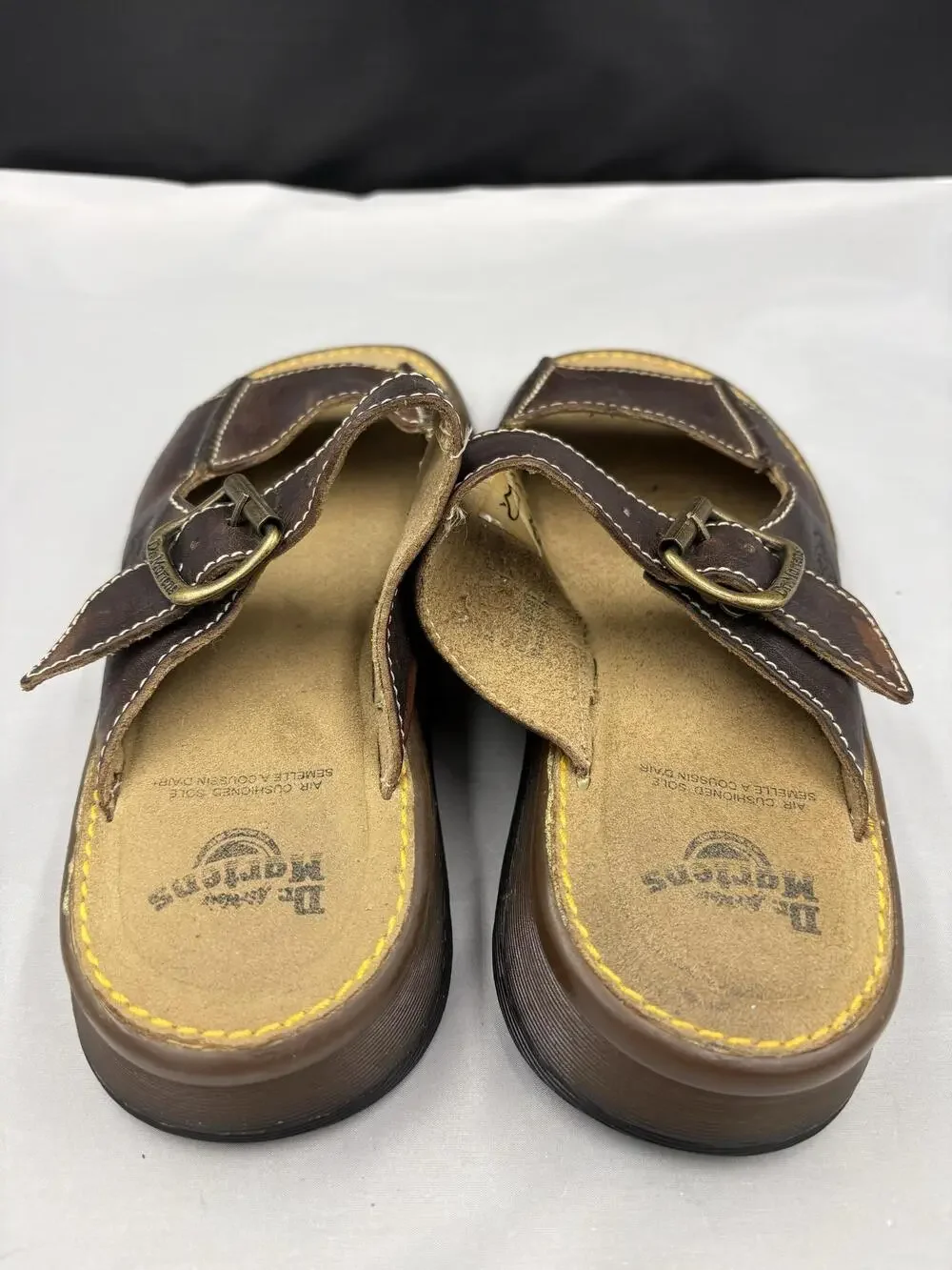 Dr. Martens Sandals Womens Size 9 Brown Leather Slide Buckle Air Cushion Wedge